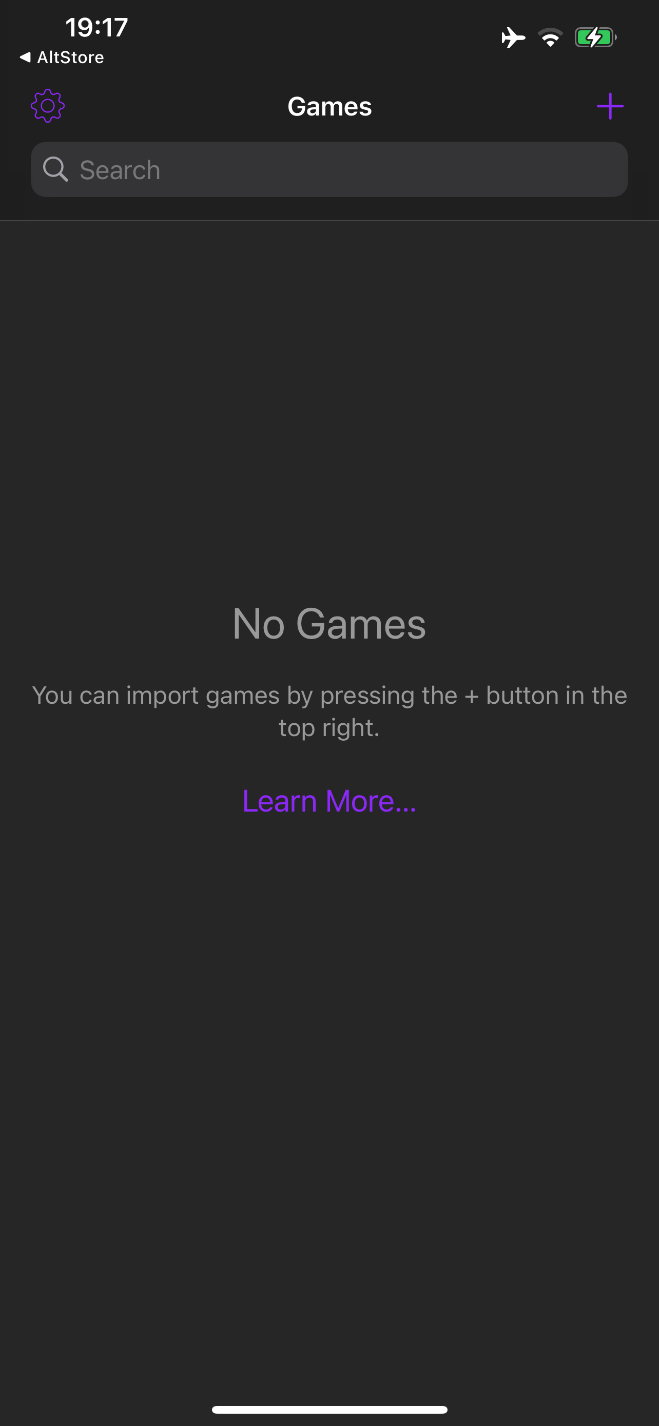 Delta app opened to its initial “No Games” screen.